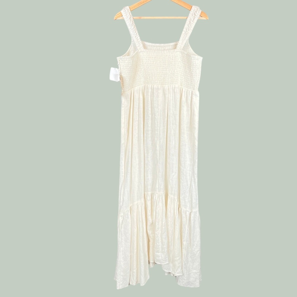 Chelsea28 Smocked Tiered Maxi Dress‎ Womens L Linen Blend White Milkmaid NWT - Picture 2 of 11